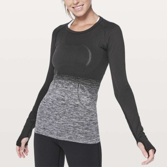 Lululemon Swiftly Tech Long Sleeve Crew Black White Ombre Silverescent Size 8 - Picture 1 of 15